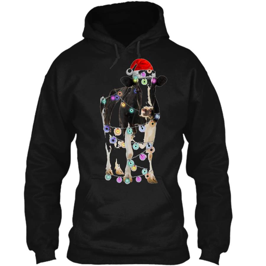 Cow With Led Christmas  Santa Hat Gift Pullover Hoodie 8 oz