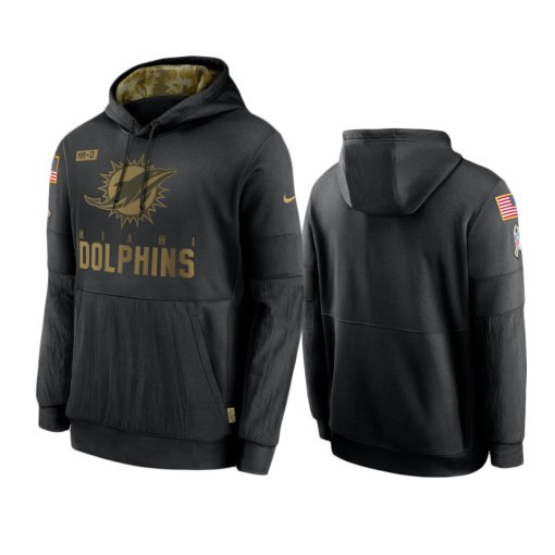 Miami Dolphins Black 2020 Salute To Service Sideline Performance Pullover Hoodie