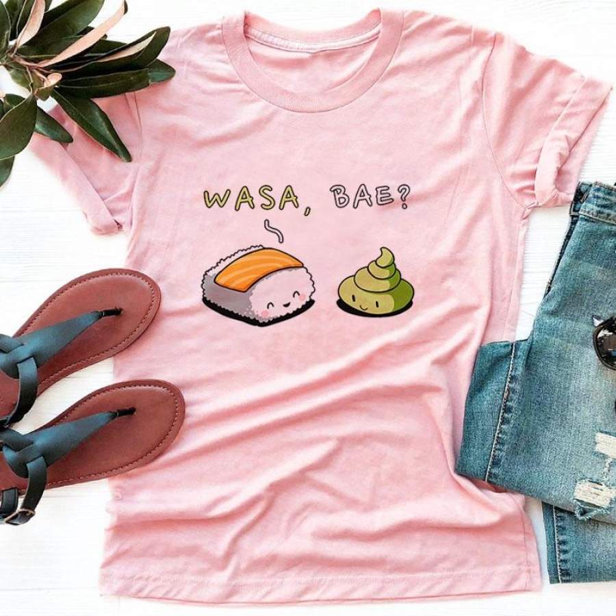 Wasa Bea Sashimi Cartoon Cute Short Sleeved Casual Tee Pink Vintage Camiseta