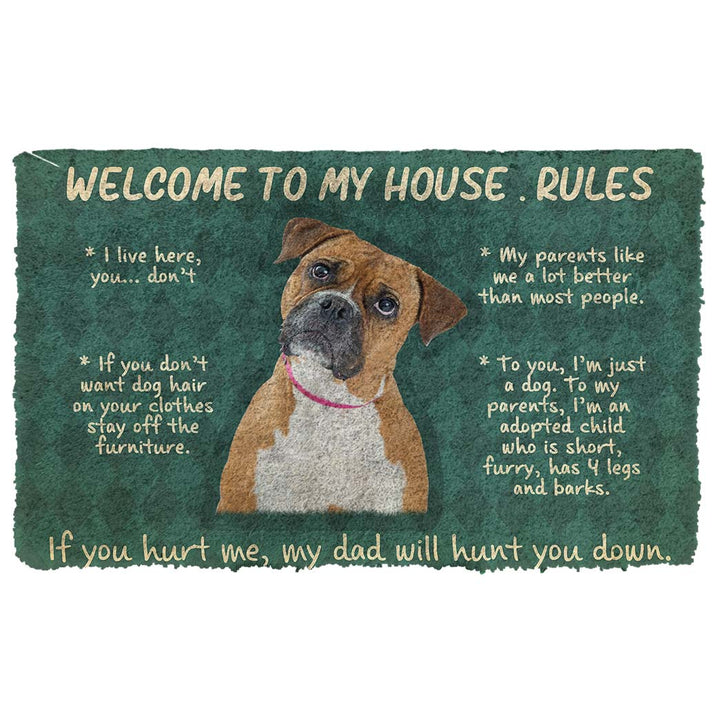 Waybackapparel Boxer Dog Welcome To My House Rules Custom 3D Doormat