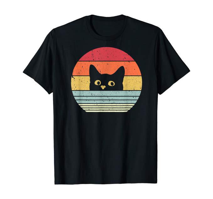 Cute Black Cat Retro Style Standard Men T-shirt