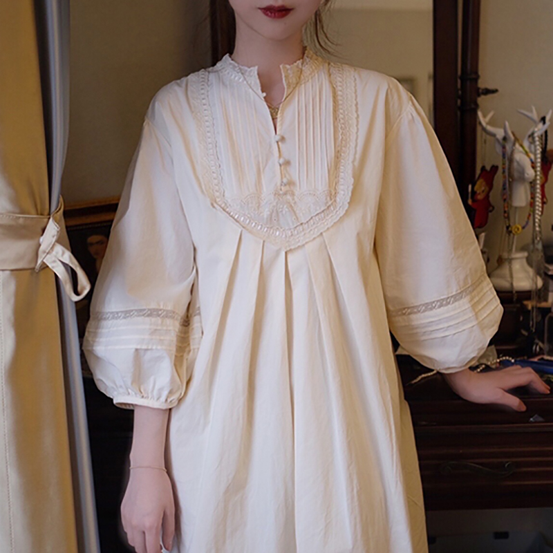 Vintage Women’s Sleepwear Antique Dress Princess Sleepshirts French Style Home Wear Nightgowns.Ladies Puff Sleeve Nightdress alx