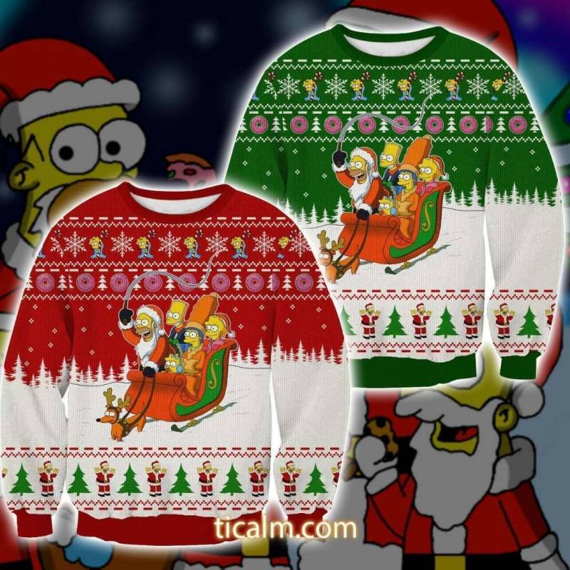 The Simpsons Knitting Pattern 3D Print Ugly Christmas Sweatshirt