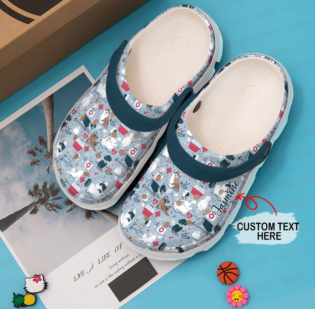 Vet Tech Personalized Clog, Custom Name, Text, Color, Number Fashion Style For Women, Men, Kid, Print 3D Blue Vet Tech Pattern