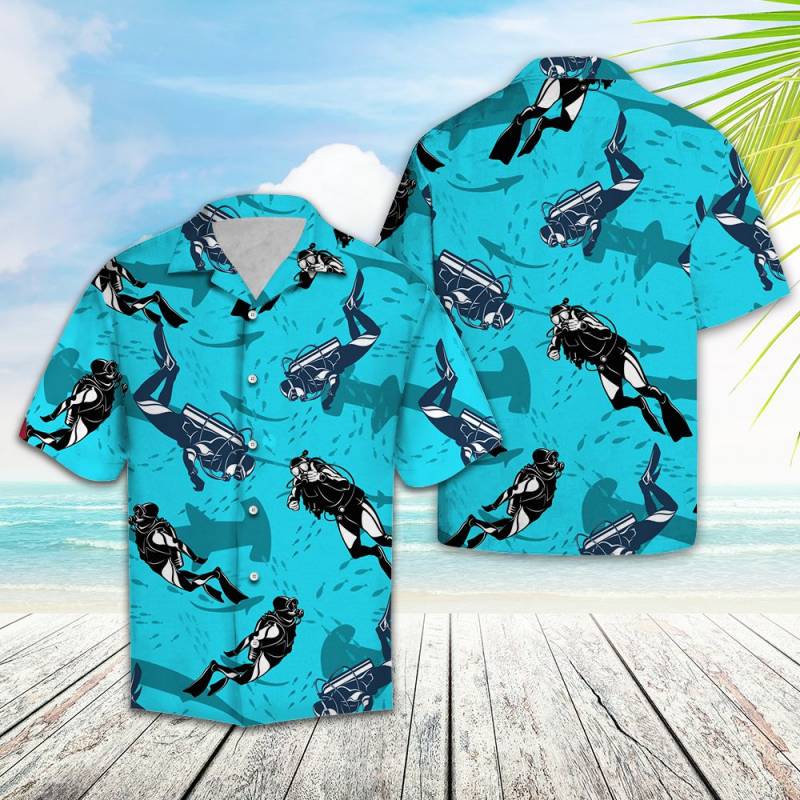 Scuba Driving With Shark Hawaii Shirt Ha55097