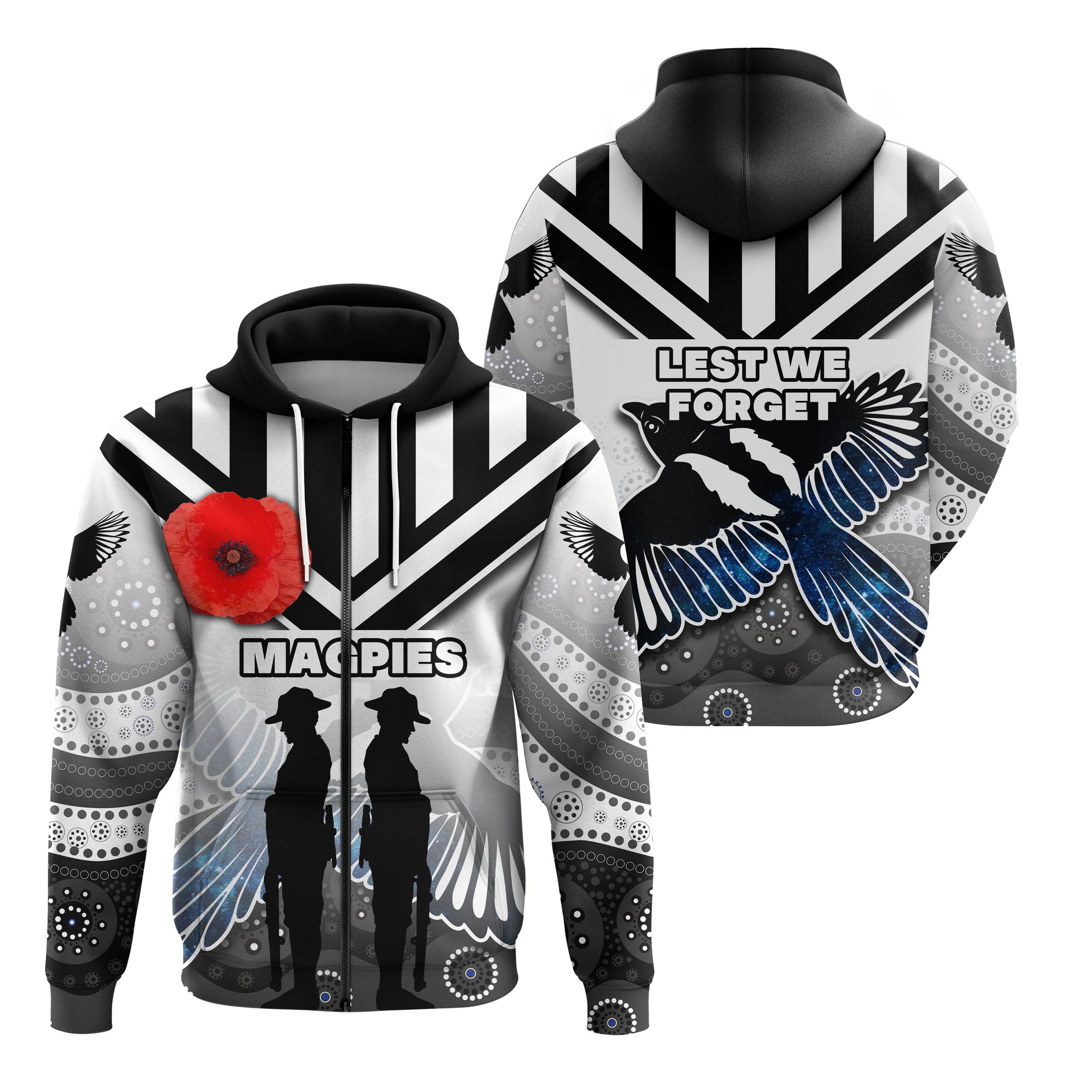 Magpies Zip Hoodie Collingwood Anzac Day Special Version12