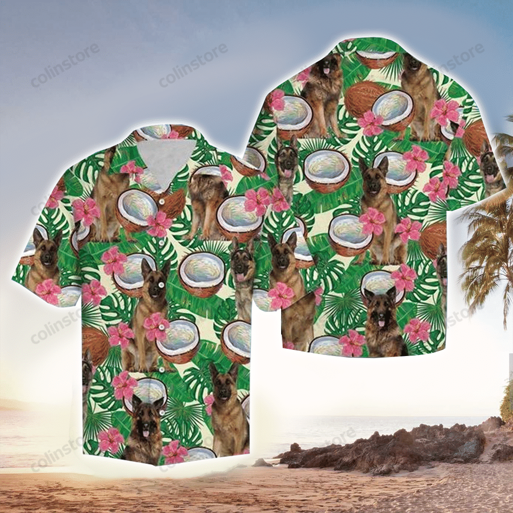 German Shepherd Tropical Coconut Green Good Unisex Hawaii Shirt Aloha Ha89712