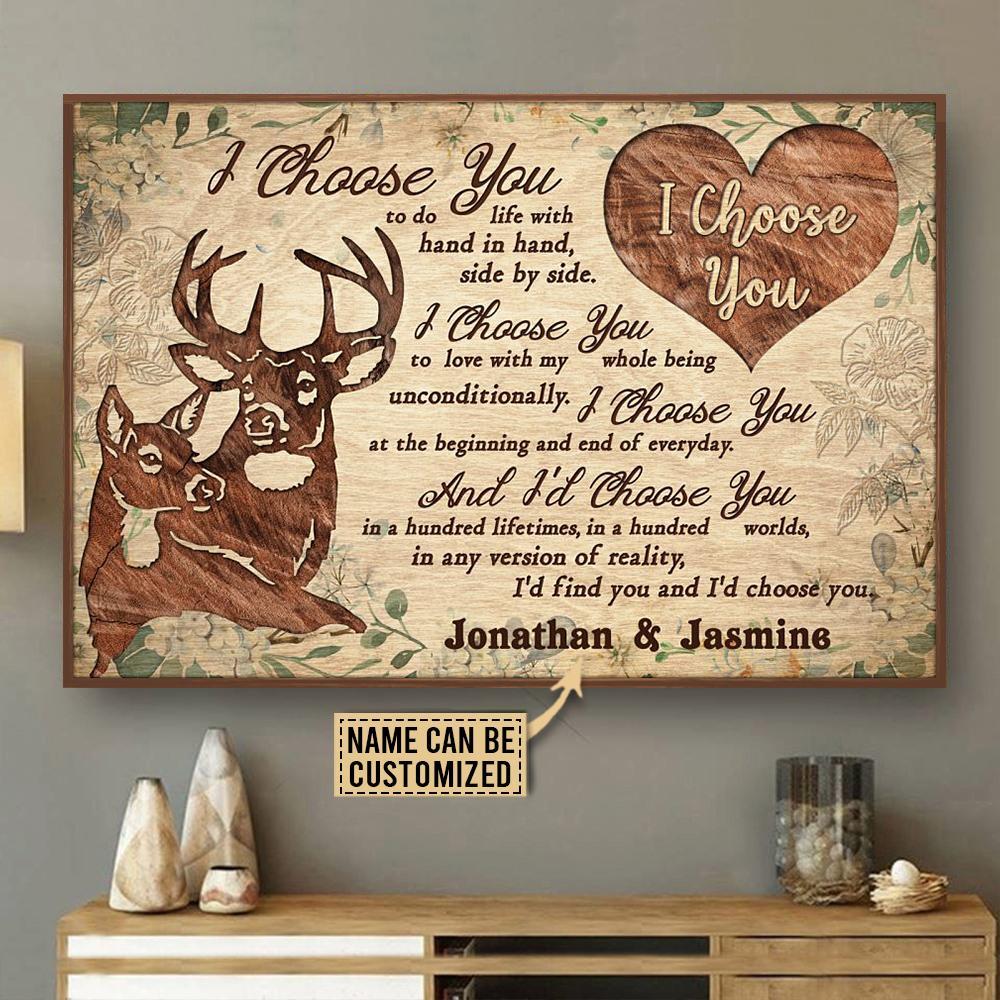 Personalized Deer Floral Couple I Choose You Customized Poster
