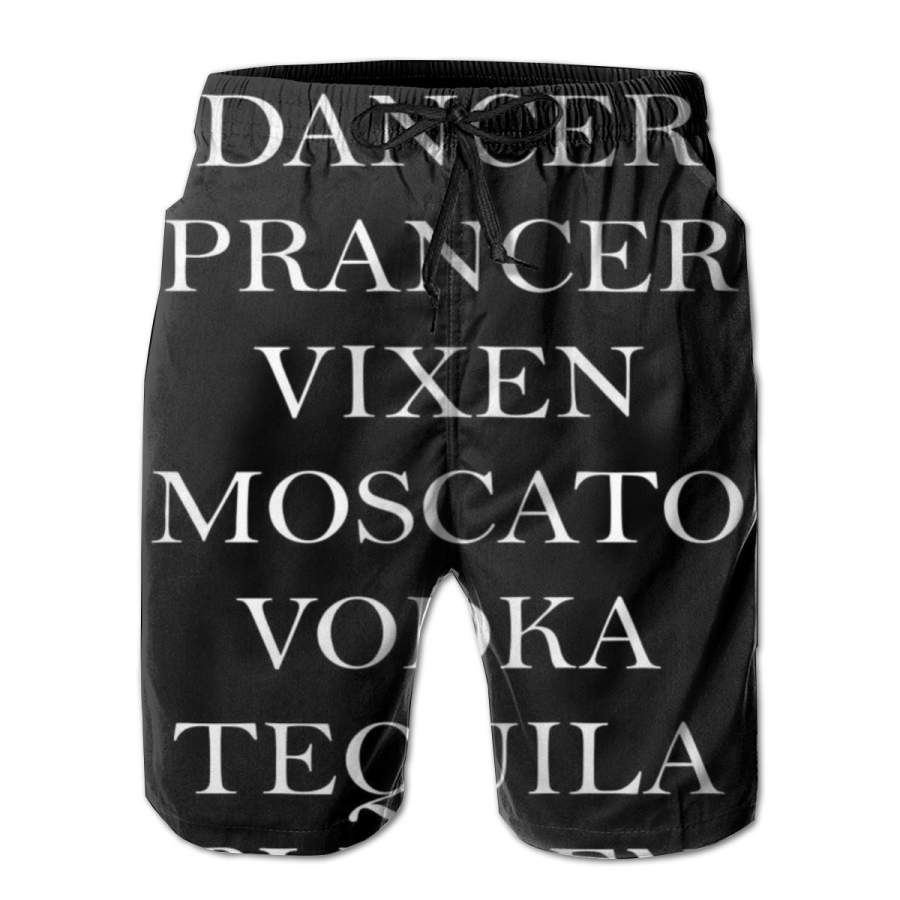 2 Pack Dasher Dancer Prancer Vixen Moscato Vodka Tequila Blitzen Christmas Poster Men Swim Trunks Drawstring Elastic Waist Quick Dry Beach Shorts with Mesh Lining Swimwear Bathing Suits