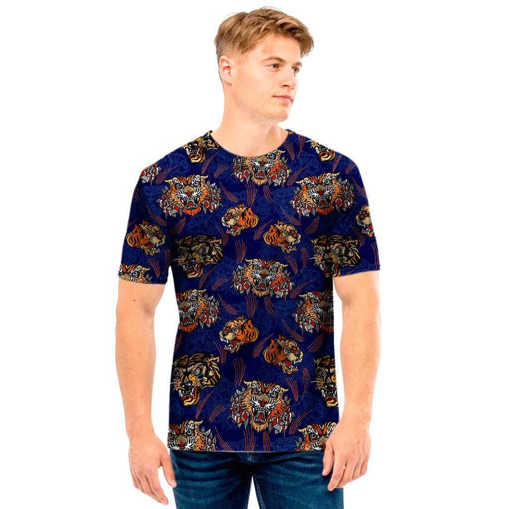 Blue Tiger Tattoo Pattern Print Men’S T-Shirt