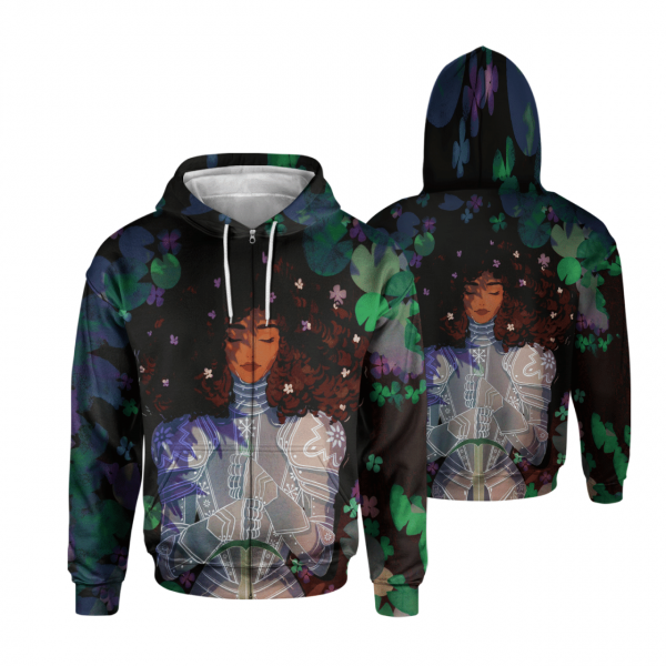 Black Queen Art Strong Beauty Afro Lady Knight All Over Print 3D Unisex Zip Up Hoodie Us Size