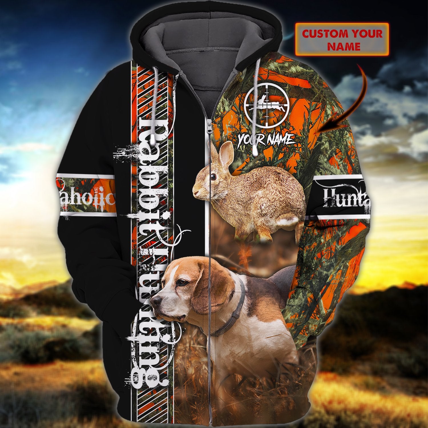 Rabbit Hunting – Beagle – Personalized Name 3D 3D Zipper Hoodie 29 – Urt96