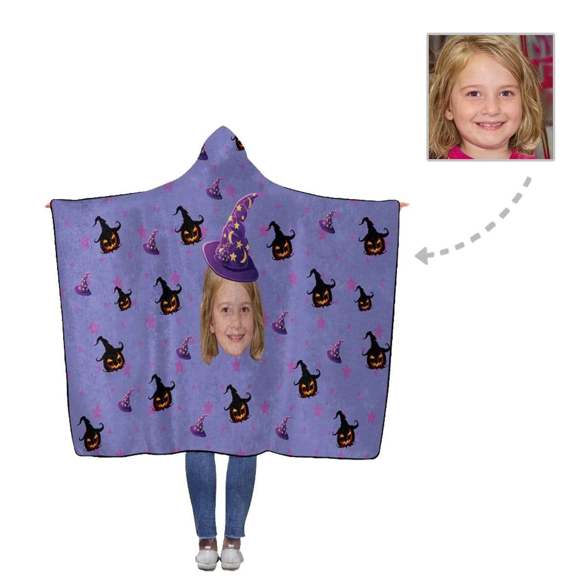 Custom Face Witch Flannel Hooded Blanket