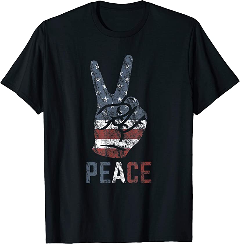 American Flag Peace Sign T-Shirt USA Vintage July 4th Gift