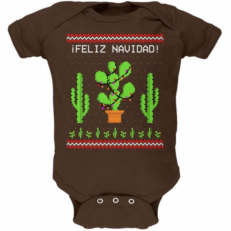 Cactus Desert Feliz Navidad Ugly Christmas Sweater Soft Baby One Piece