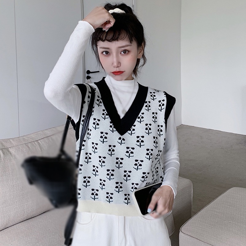 Checkerboard Plaid Sweater Vest For Women Vintage Print Knitted Mini Vest Casual Streetwear Harajuku Clothing Autumn Top alx