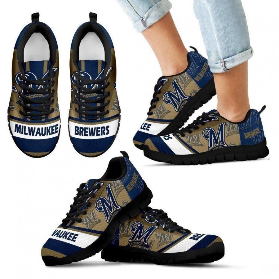 Three Impressing Point Of Logo Milwaukee Brewers Sneakers #877