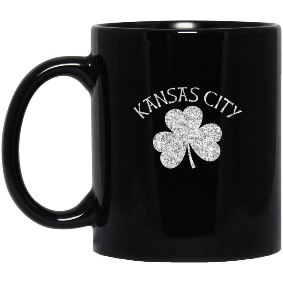 Kansas City Irish Shamrock Distressed White Print Mug