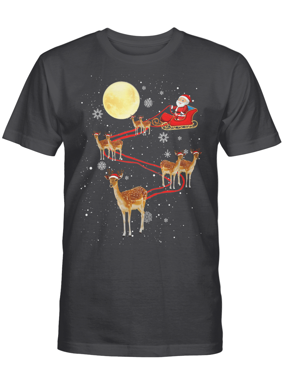 AmazeStyleZ Santa’s Reindeer, Ugly Christmas Sweater, Christmas Gift Ideas, Christmas TreeDeer Santa Sleigh Reindeer Christmas Funny Xmas T-Shirt