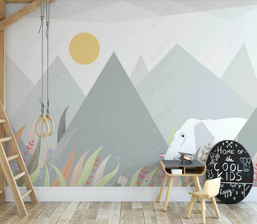 3D Cartoon Elephant Mountain Animal Wall Mural Wallpaper Lqh 126