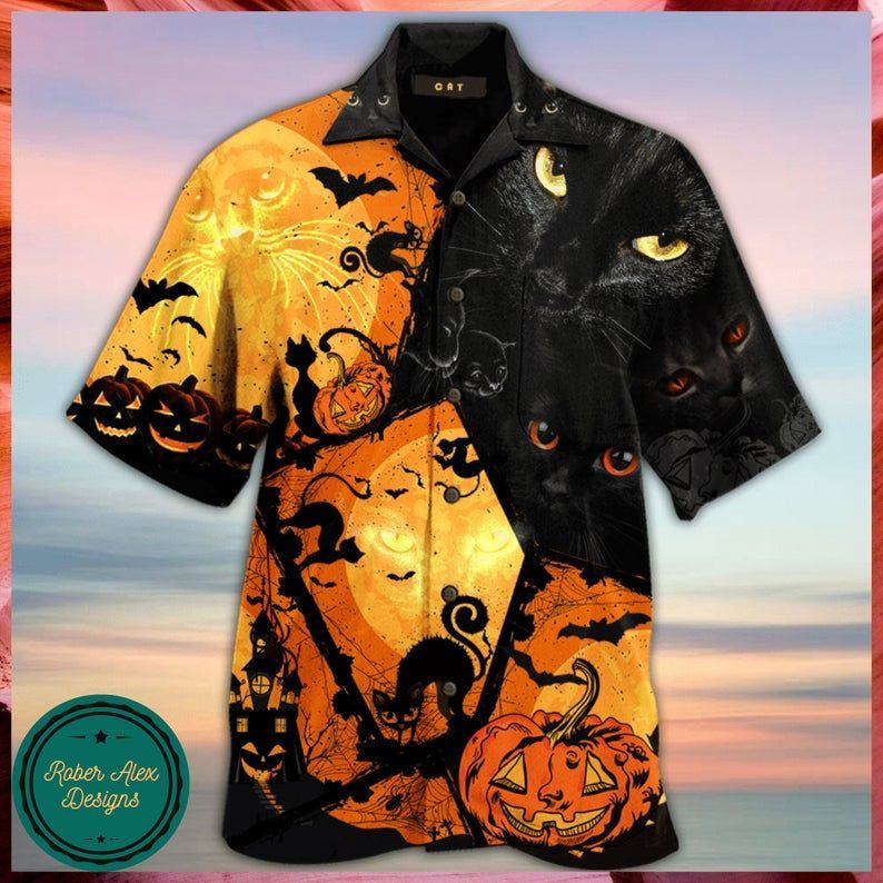 Higozy Black Cat Halloween Hawaiian Shirt Ha92091