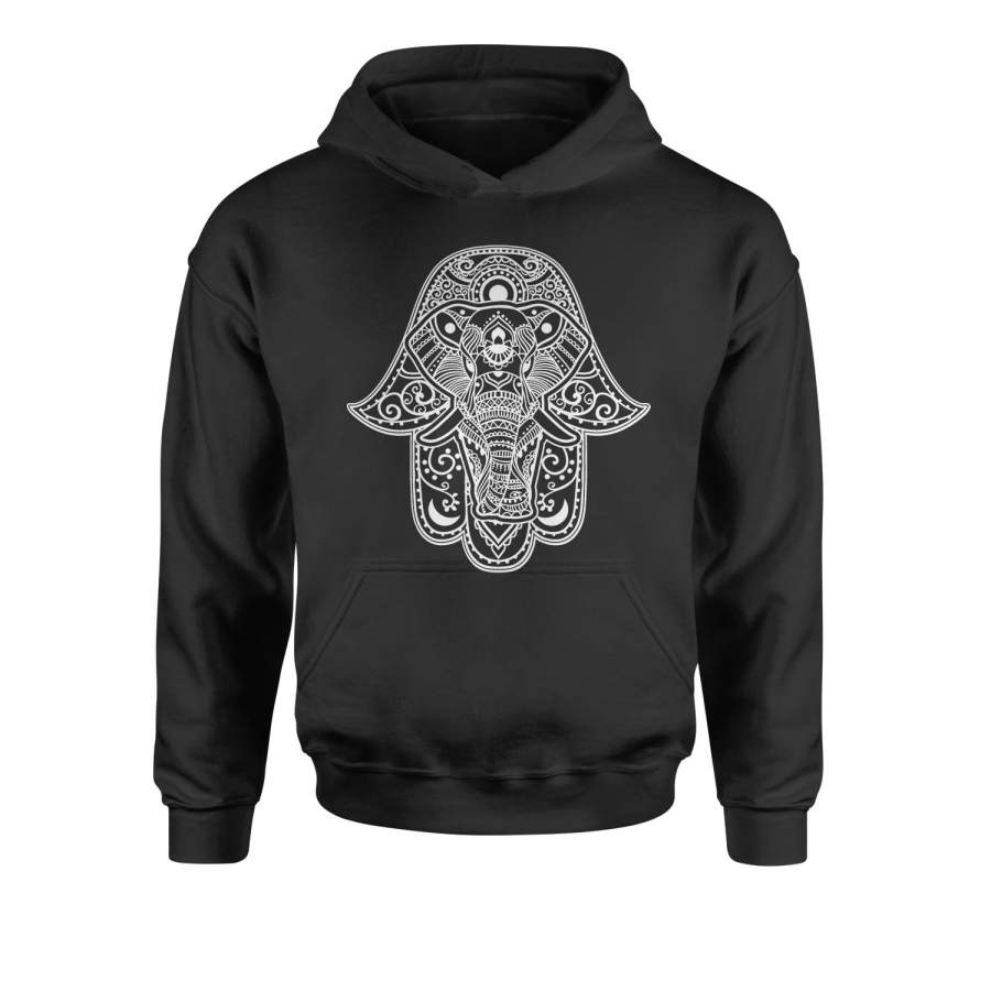 Hamsa with Elephant Mandala Youth-Sized Hoodie