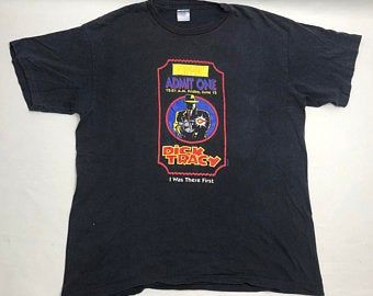 Vintage Dick Tracy Tshirt Movie Promo Admit One Shirt Film Black Single Stitch Madonna Tee 9628