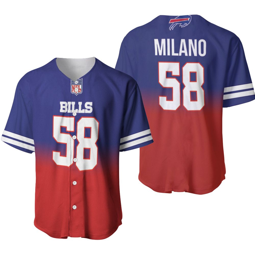 Buffalo Bills Matt Milano #58 Great Player NFL American Football Team Royal Color Crash 3D Designed Allover Gift For Bills Fans Baseball Jersey