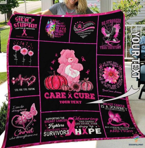 Personalized Breast Cancer Awareness Care And Cure Bear Quilt Blanket Hg