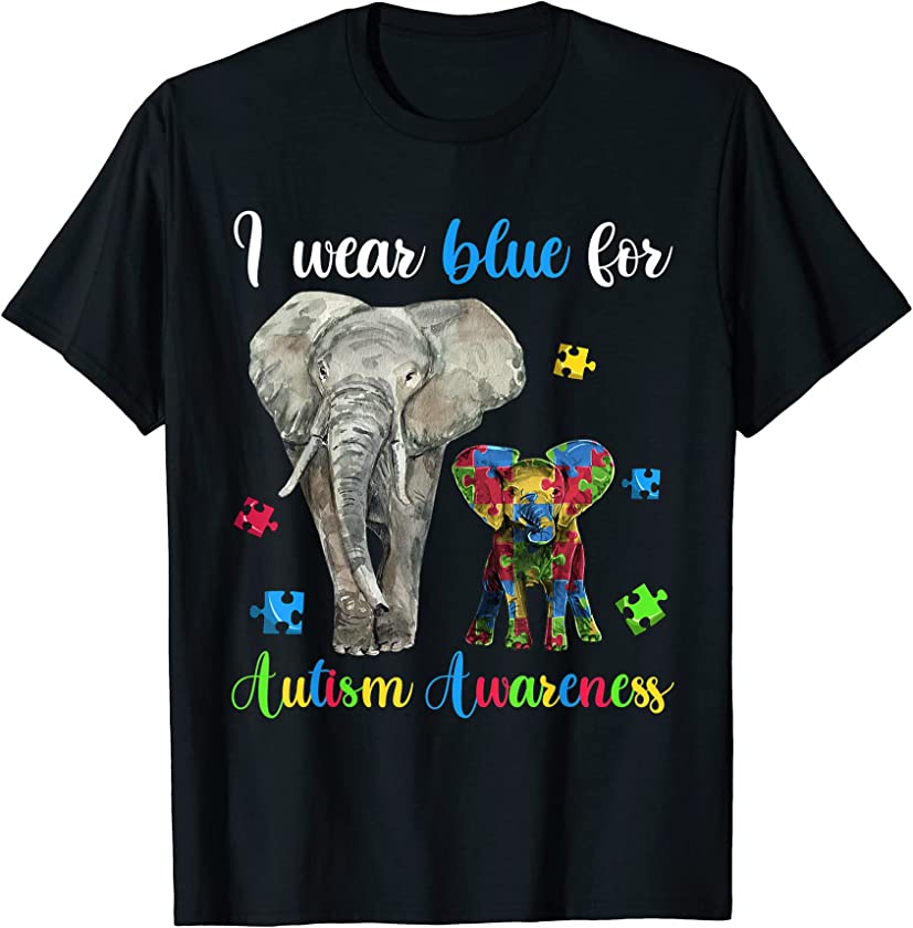 I Wear Blue For Autism Awareness Elephant Shirts, Autistic T-Shirt