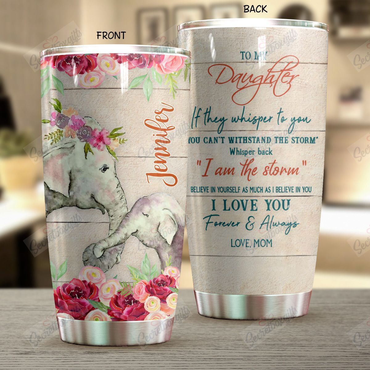 Personalized To My Daughter I Love You Elephant Yw1401685Cl Stainless Steel Tumbler Travel Customize Name, Text, Number, Image