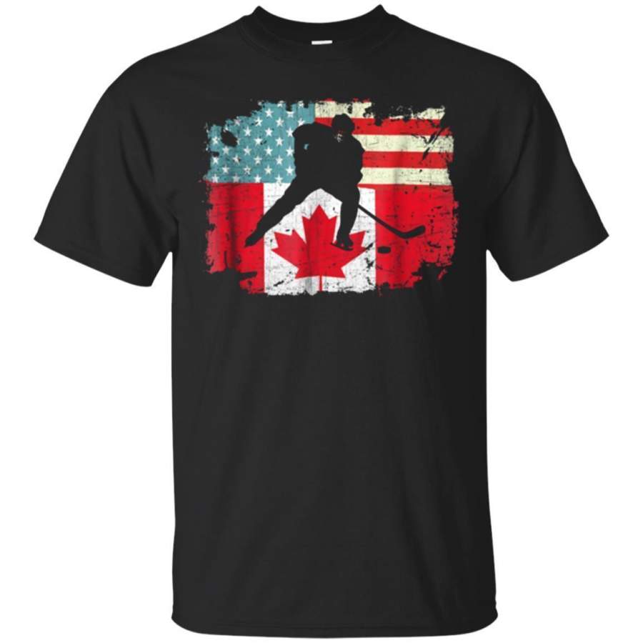 AGR Distressed American Canada Flag Hockey Tshirt Hockey Lovers Jaq T-shirt