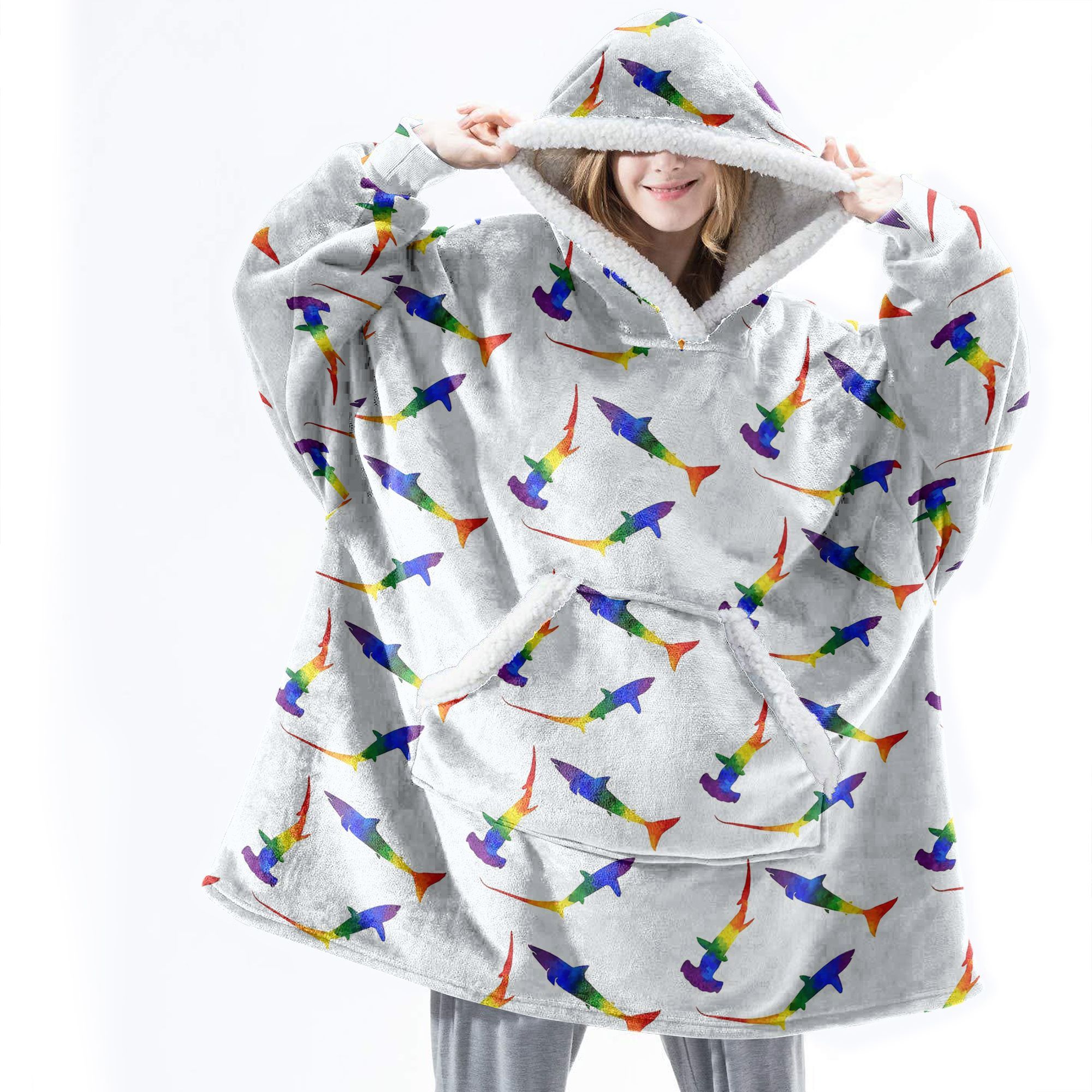 Shark The Fluffy Humongous Hoodie, Rainbow Sharks The Fluffy Humongous Hoodie