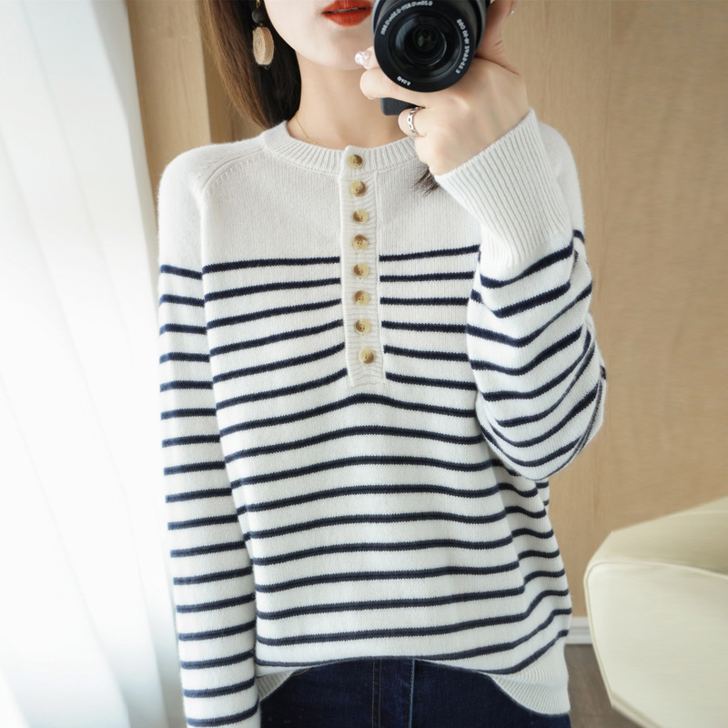 Autumn Winter Cashmere Sweater Women Casual Loose-fitting Pullovers Female stripe Cashmere alx