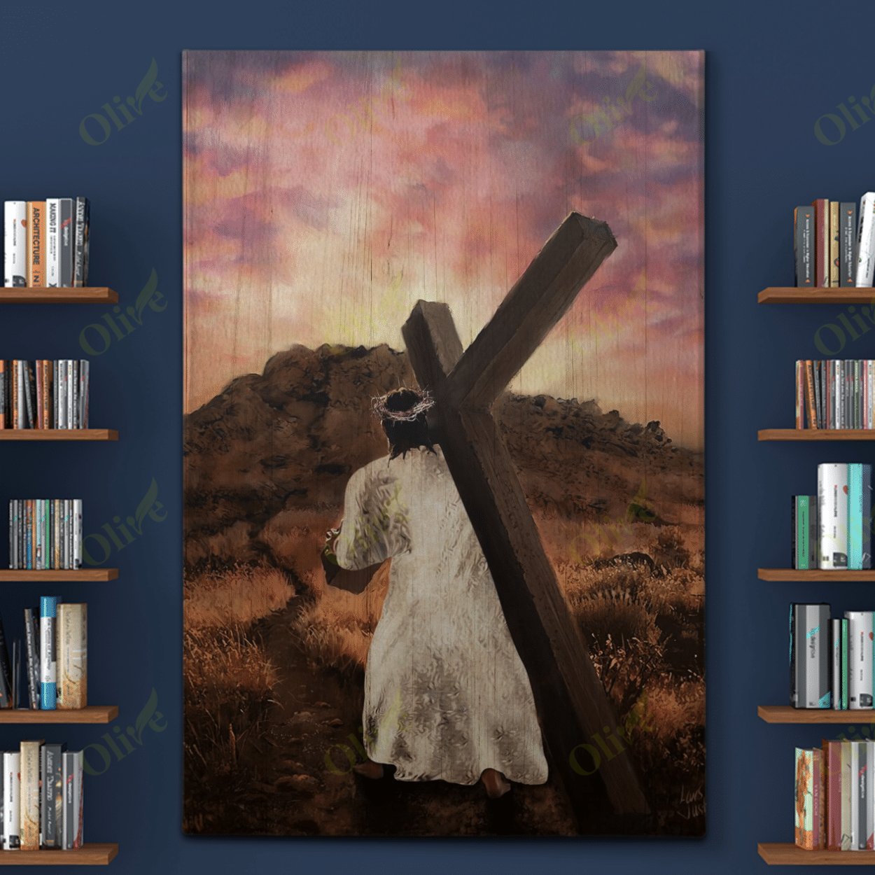 Jesus Carrying the Cross to Golgotha Poster – Faith Love Trust Canvas Gift For Mother Day Grandma