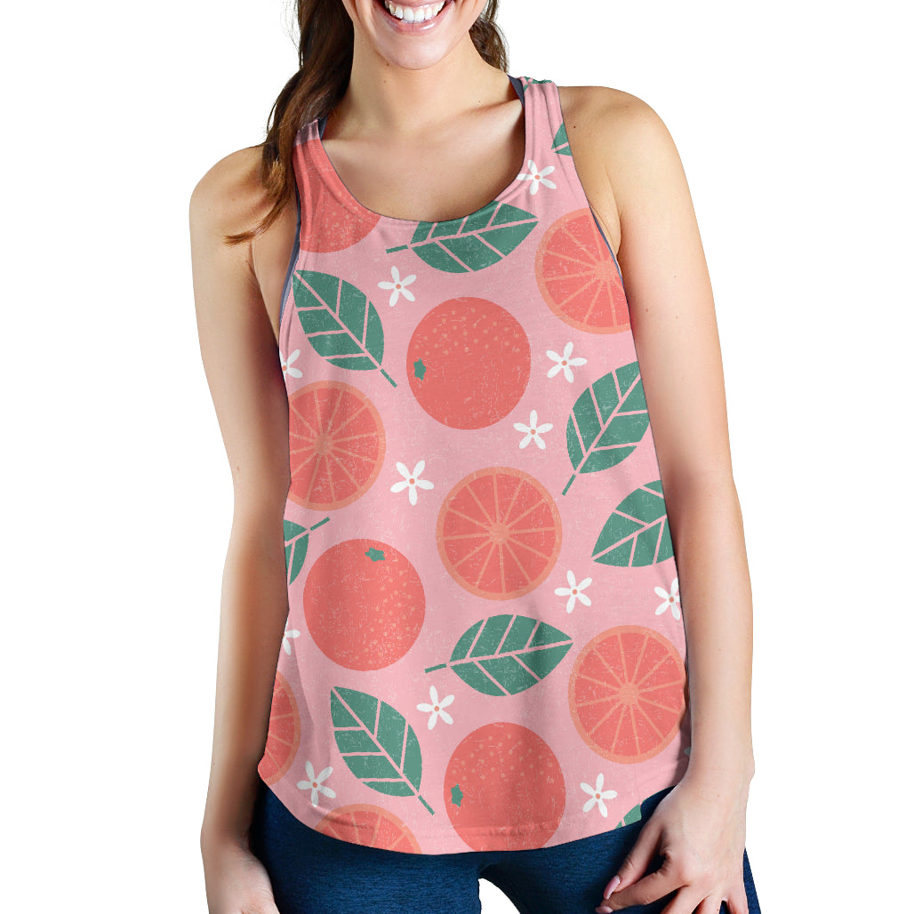 Grapefruit Leaves Flower Pink Background Women Racerback Tank Top