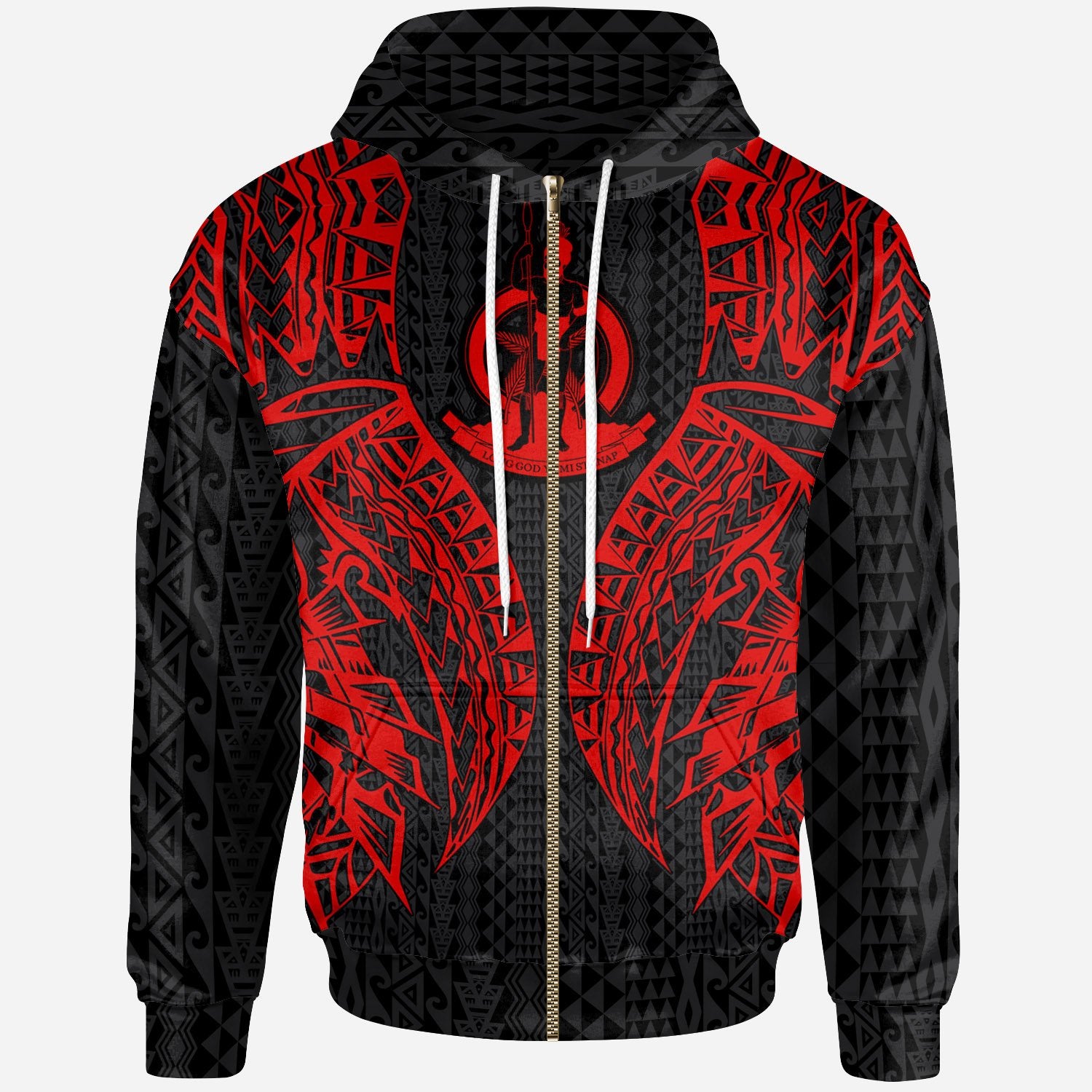 Vanuatu Zip-Up Hoodie – Polynesian Lion Head Red Style