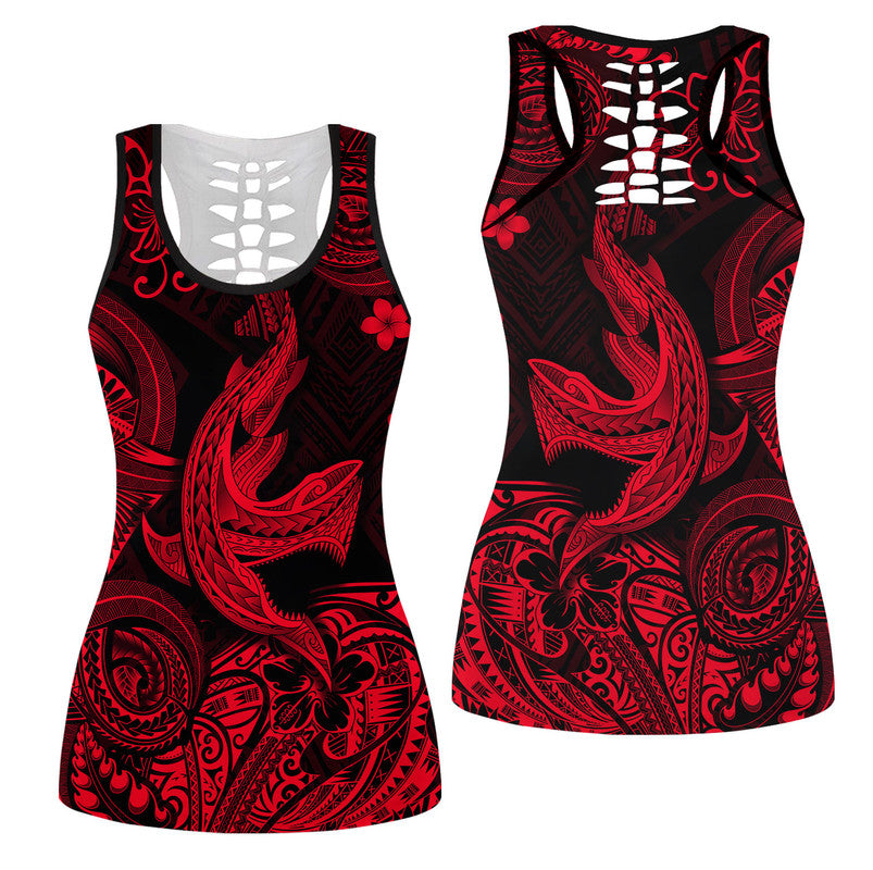 Hawaiian Angry Shark Polynesian Hollow Tank Top Unique Style Red Ha82551