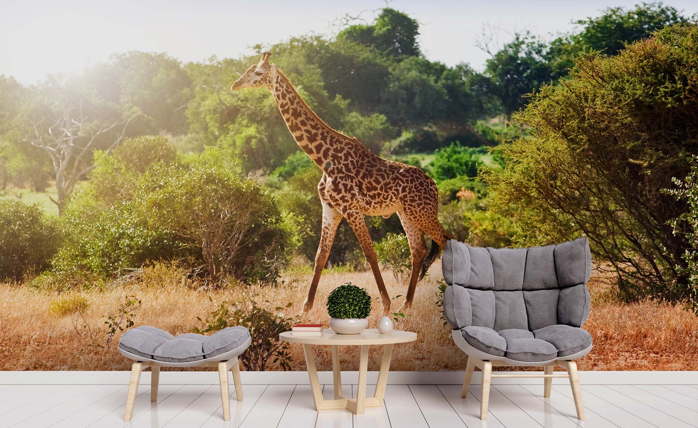 3D Sunshine Green Meadow Animal Giraff Wall Mural Wallpaper Zy D50