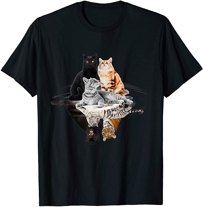 Cats Reflection Gift Friend Cat Lovers Cute Tiger Gift Tees T-Shirt