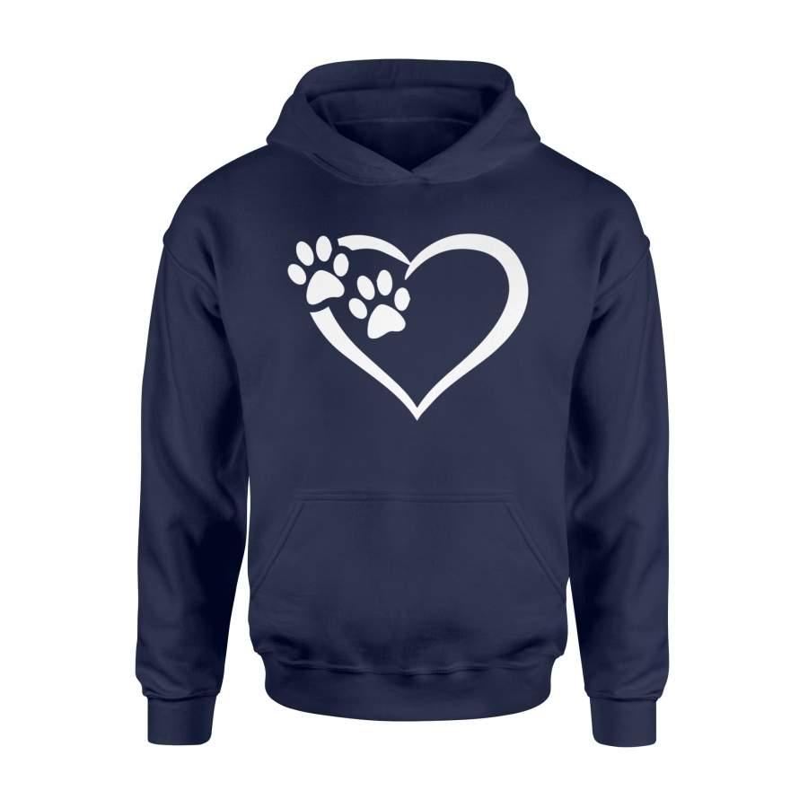 Dog Puppy – I Love Dogs Paw Print Heart Cute Women Men Hoodie