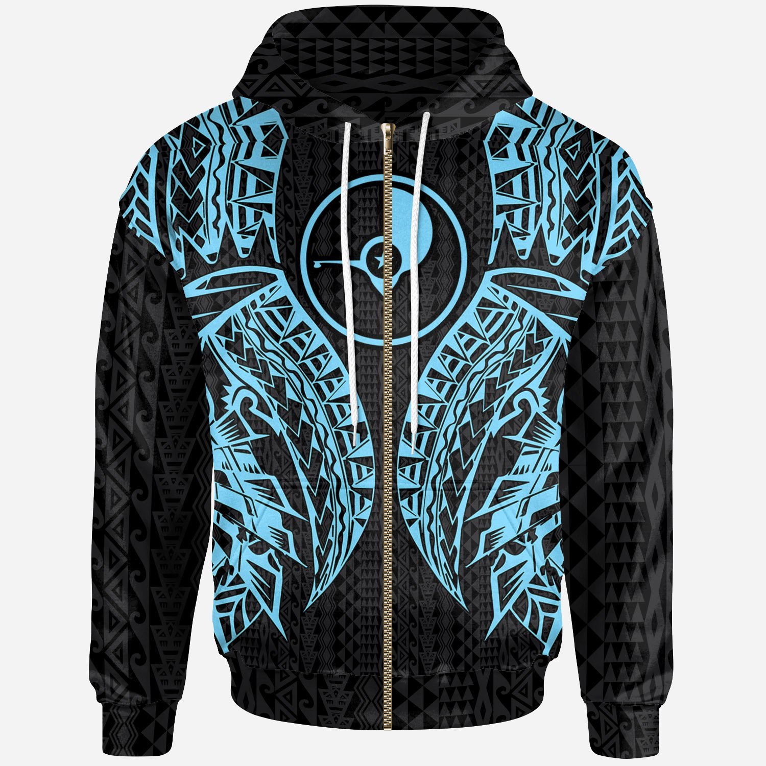 Yap Zip-Up Hoodie – Polynesian Lion Head Neon Style – Pacific Print Hoodie