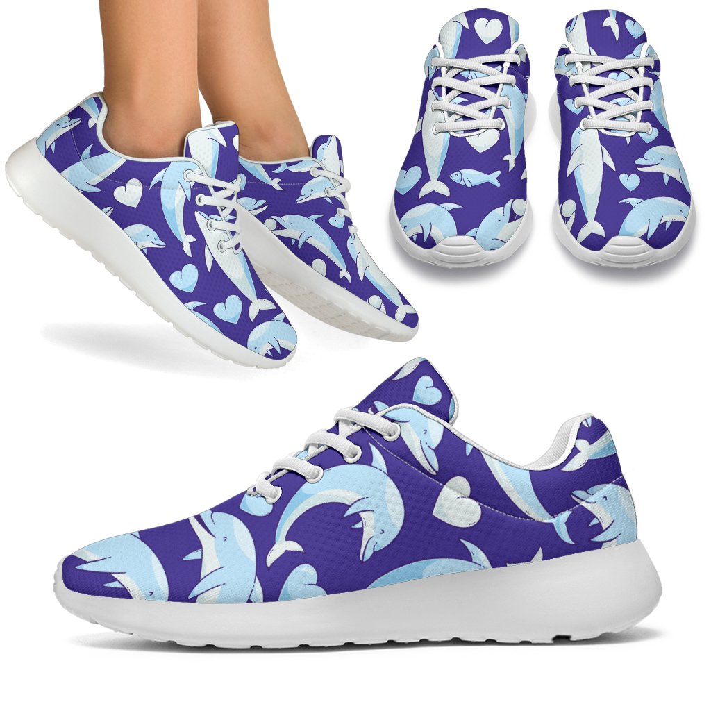 Dolphin Smile Print Pattern Sport Sneakers White