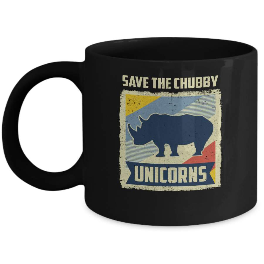 Vintage Retro Save The Chubby Unicorns Rhino Mug