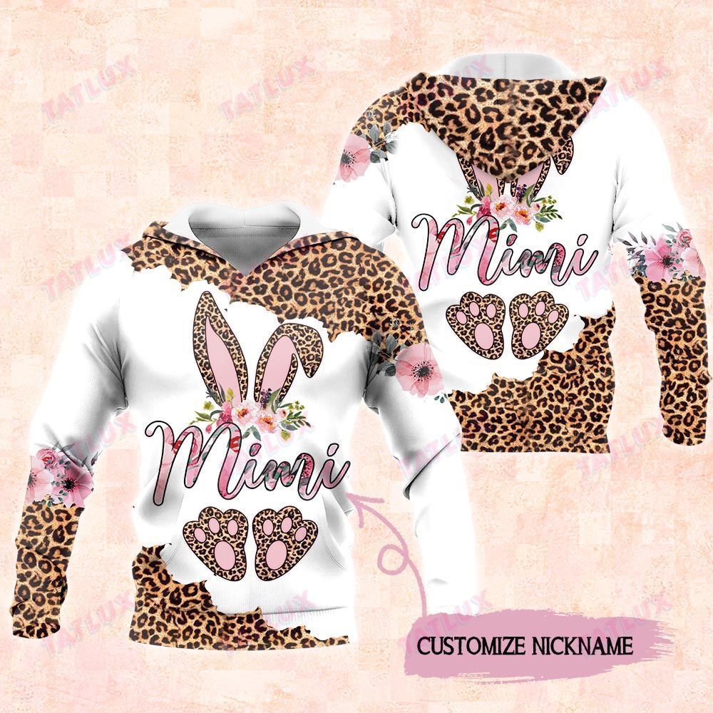 Leopard Easter Bunny Grandma Custom Name 3D All Over Printed Shirt, Sweatshirt, Hoodie, Bomber Jacket Size S – 5Xl