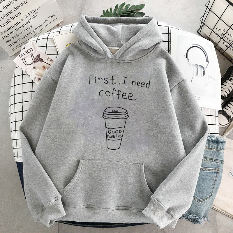 Coffee cup cartoon letter print hoodie 2020 fall/winter women Harajuku Korean trend top of multicolor loose warm pullover hoodie alx