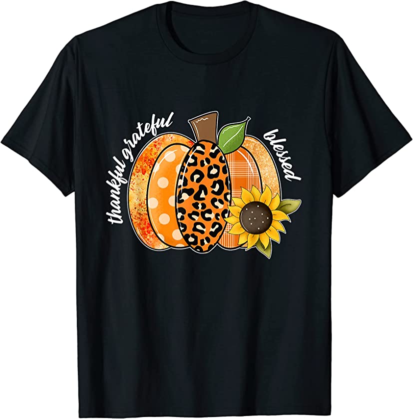 Thankful grateful blessed leopard pumpkin thanksgiving T-Shirt