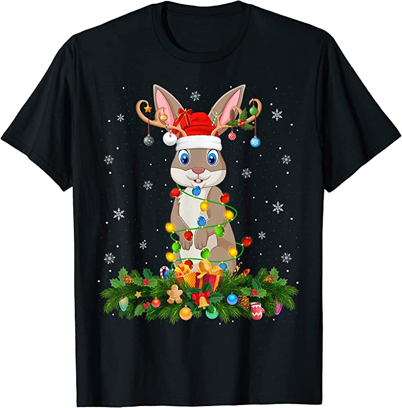 Xmas Holiday Reindeer Hat Santa Rabbit Christmas T-Shirt