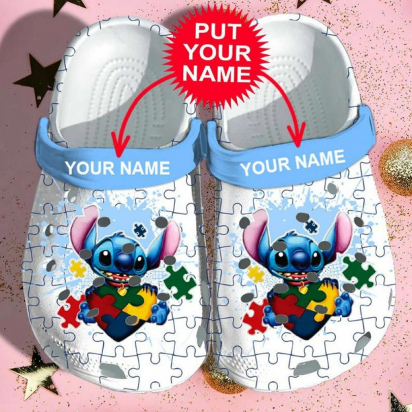 Personalized Autism Awareness Day Stitch Puzzle Pieces Crocs Shoes Crocband Clogs Hn