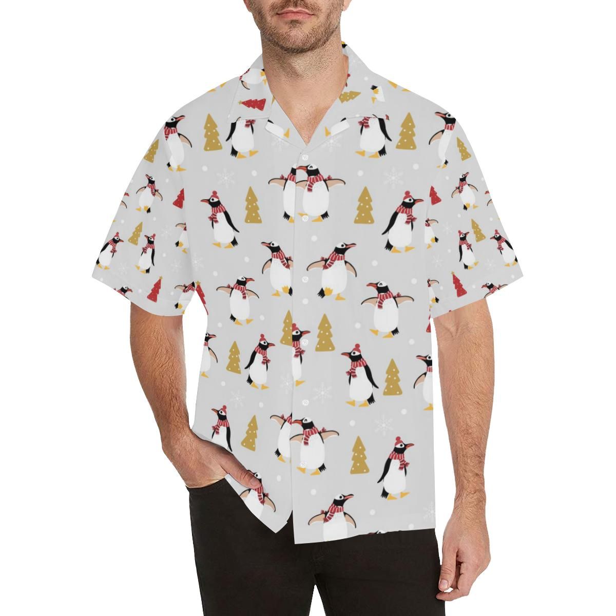 Penguin Christmas Tree Pattern Men’S All Over Print Hawaiian Aloha Shirts Aloha Shirts